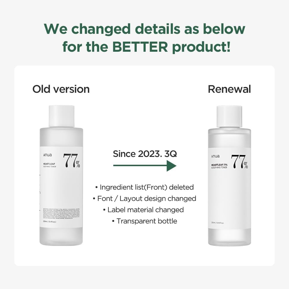 Anua Heartleaf 77% 수딩 토너 I pH 5.5 트러블 케어, 피부 진정, 상쾌함, 수분 공급, 정화, 동물 실험 없음, 비건,(250ml / 8.45 fl.oz.)