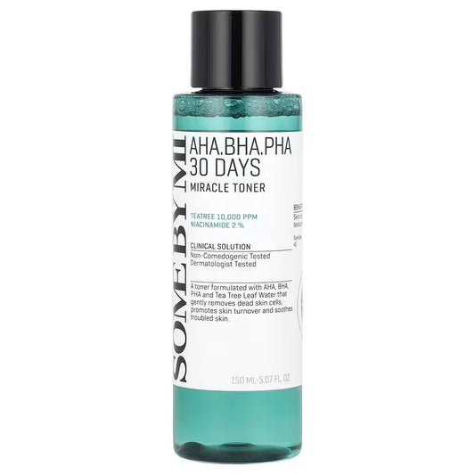 SOME BY MI AHA·BHA·PHA 30 Days Miracle Toner | Gentle Triple‑Acid Tea Tree Toner for Clear, Glass Skin (150 ml)
