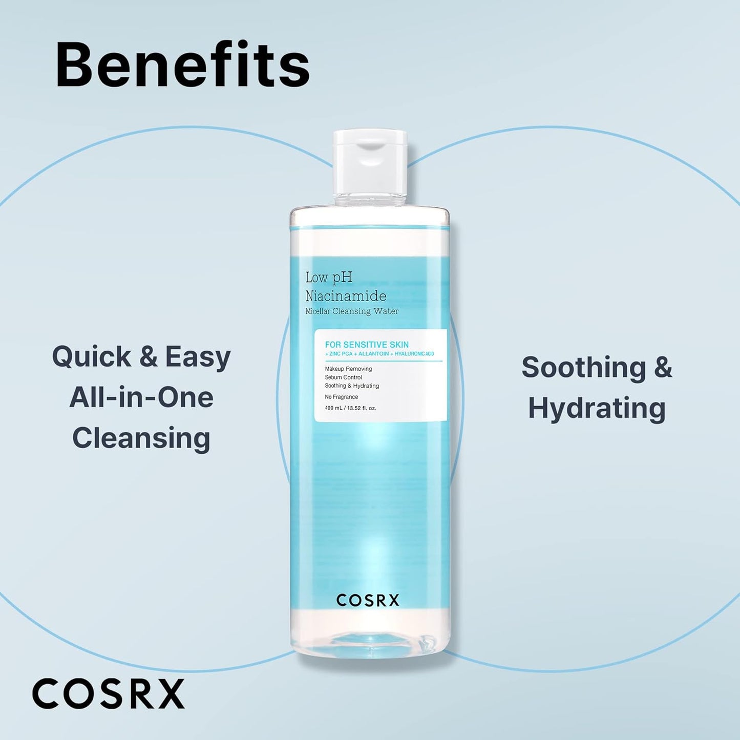 COSRX Low pH Niacinamide Micellar Cleansing Water | Gentle Makeup Remover & Daily Cleanser for Sensitive Skin, Sebum Control & Hydration (13.52 fl oz/400ml) - T.E.R