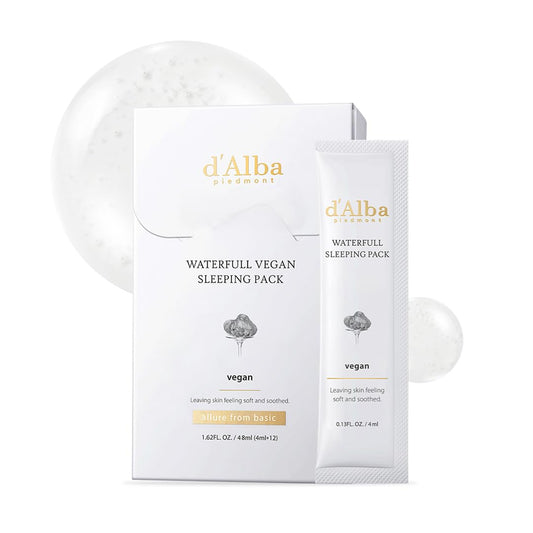 d'Alba Waterfull Vegan Sleeping Pack (4ml x 12ea) | Deep Hydration Overnight Mask for Plump, Dewy Skin | K - Beauty Travel & Trial Set - T.E.R