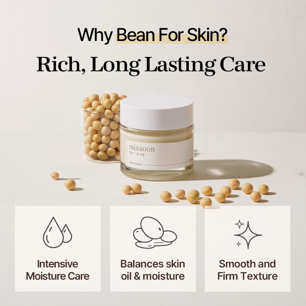 mixsoon Bean Cream 50ml | Nourishing Moisture Cream with Fermented Soybeans for Hydration, Pore & Sebum Care, Glass - Skin Finish - T.E.R