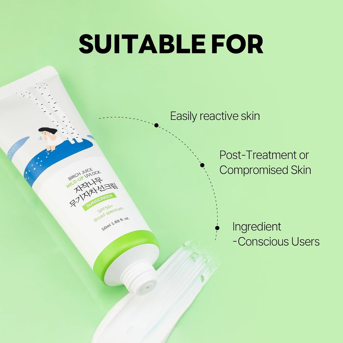 ROUND LAB Birch Juice Mild - up UVLock Mineral Sunscreen SPF 50+ PA++++ | Hydrating Zinc - Oxide Formula for Sensitive, Oily & Combination Skin - T.E.R