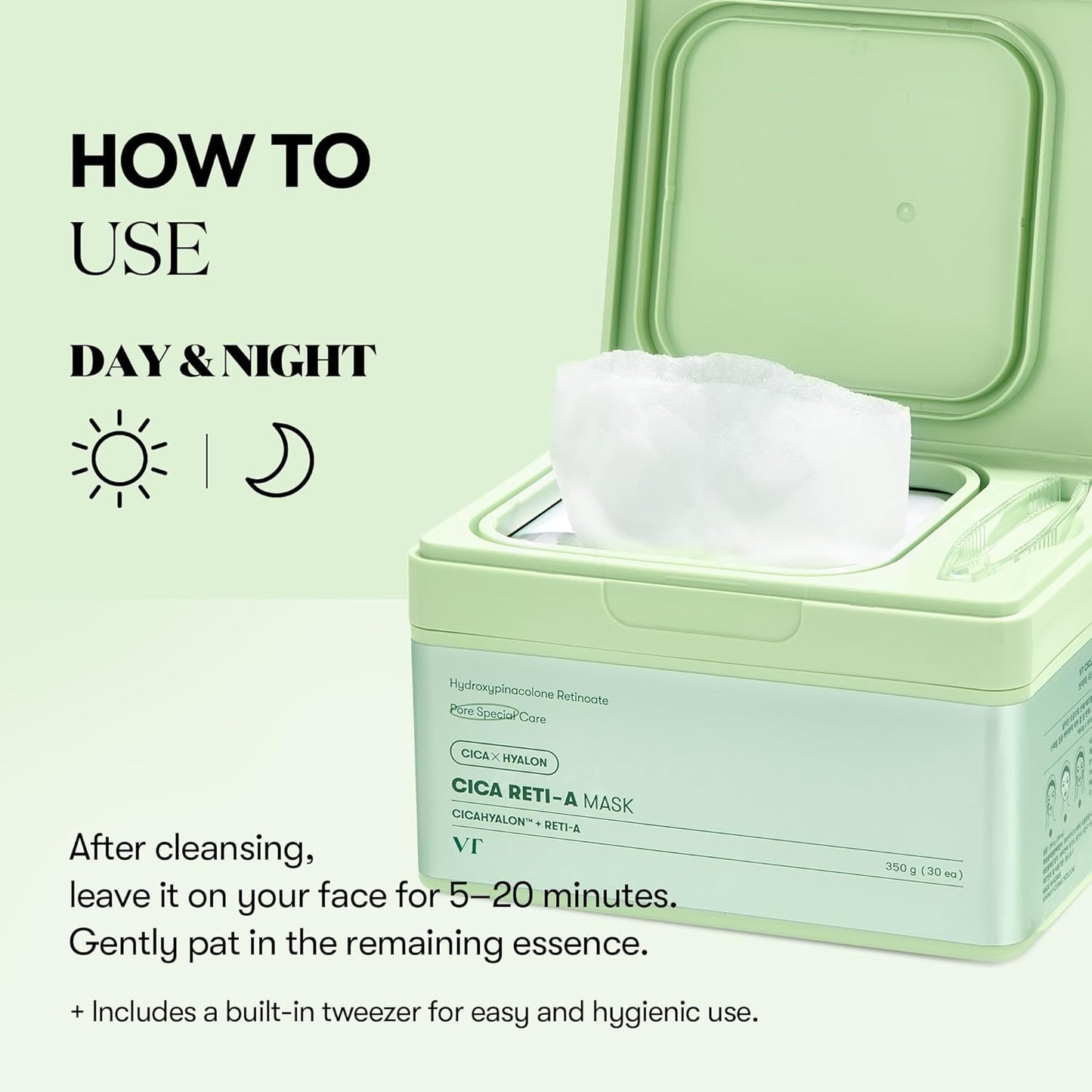 VT COSMETICS CICA Reti - A Daily Mask 30 Sheets | Retinol + Cica Hydrating & Pore Care Korean Face Mask - T.E.R