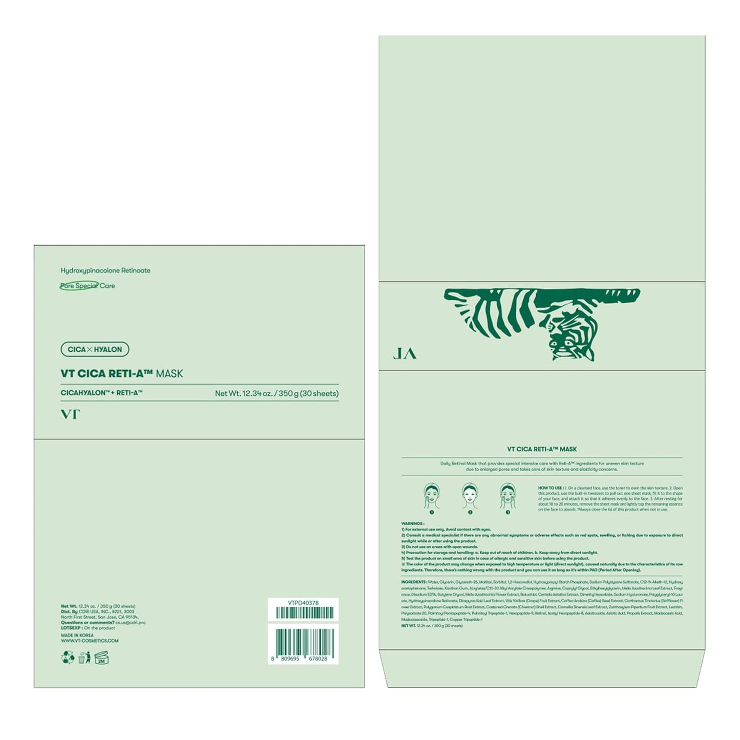 VT COSMETICS CICA Reti - A Daily Mask 30 Sheets | Retinol + Cica Hydrating & Pore Care Korean Face Mask - T.E.R