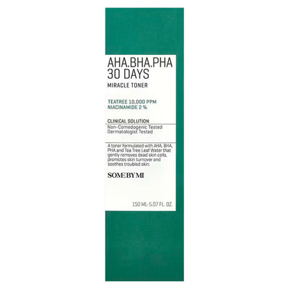 SOME BY MI AHA·BHA·PHA 30 Days Miracle Toner | Gentle Triple‑Acid Tea Tree Toner for Clear, Glass Skin (150 ml)