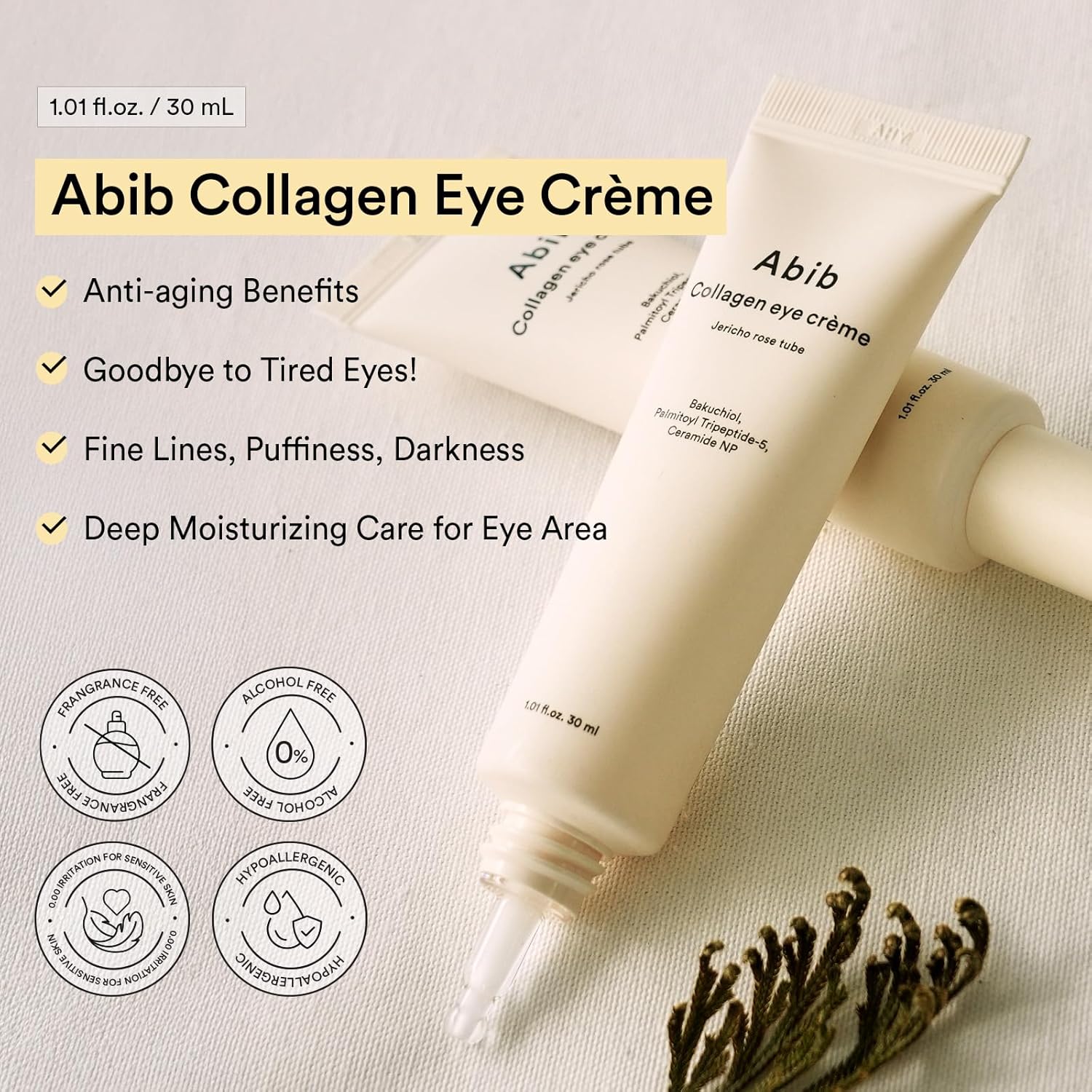 Abib Collagen Eye Cream Jericho Rose Tube 30ml | Anti - Aging, Firming & Hydrating Eye Treatment Reduce Fine Lines, Brighten Dark Circles & Boost Elasticity - T.E.R
