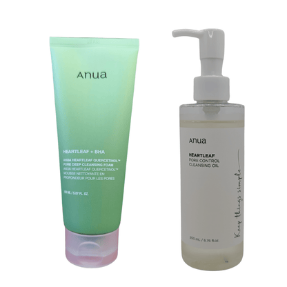 ANUA Heartleaf Cleansing Duo Set | Deep Pore Foam Cleanser 150ml + Mild Cleansing Oil 200ml for Sensitive Skin & Acne - Prone Skin - T.E.R