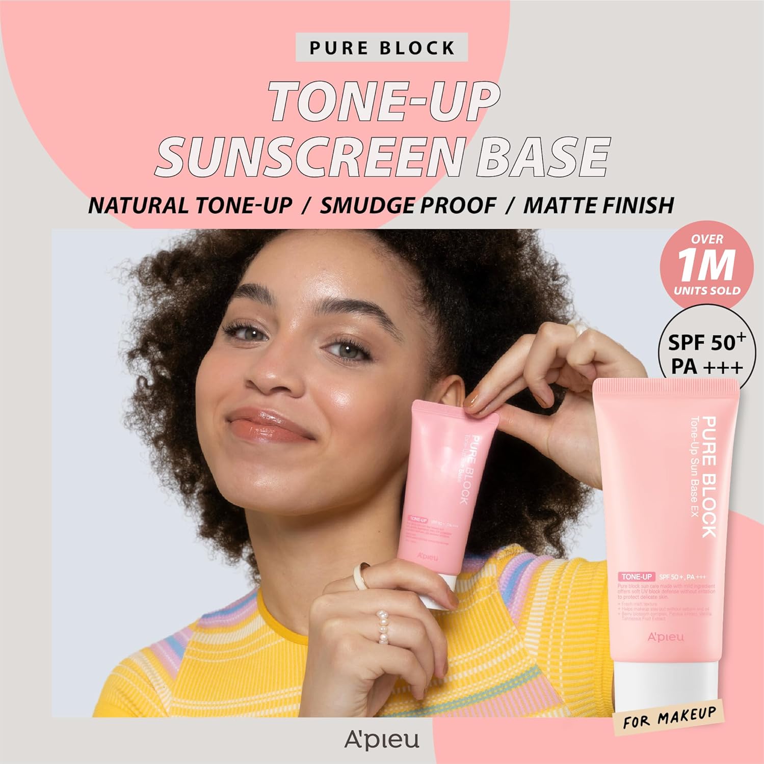A'PIEU Pure Block Tone - Up Sunscreen SPF50+ PA+++ | Daily Sun Protection with a Brightening Finish - T.E.R