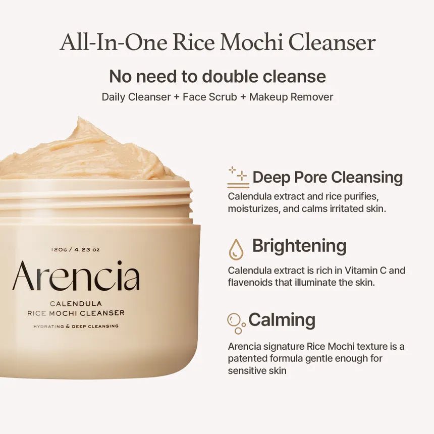 Arencia Calendula Rice Mochi Fresh Cleanser | Moisturizing & Brightening K - Beauty Face Wash with Calendula & Rice Extracts – 120g - T.E.R