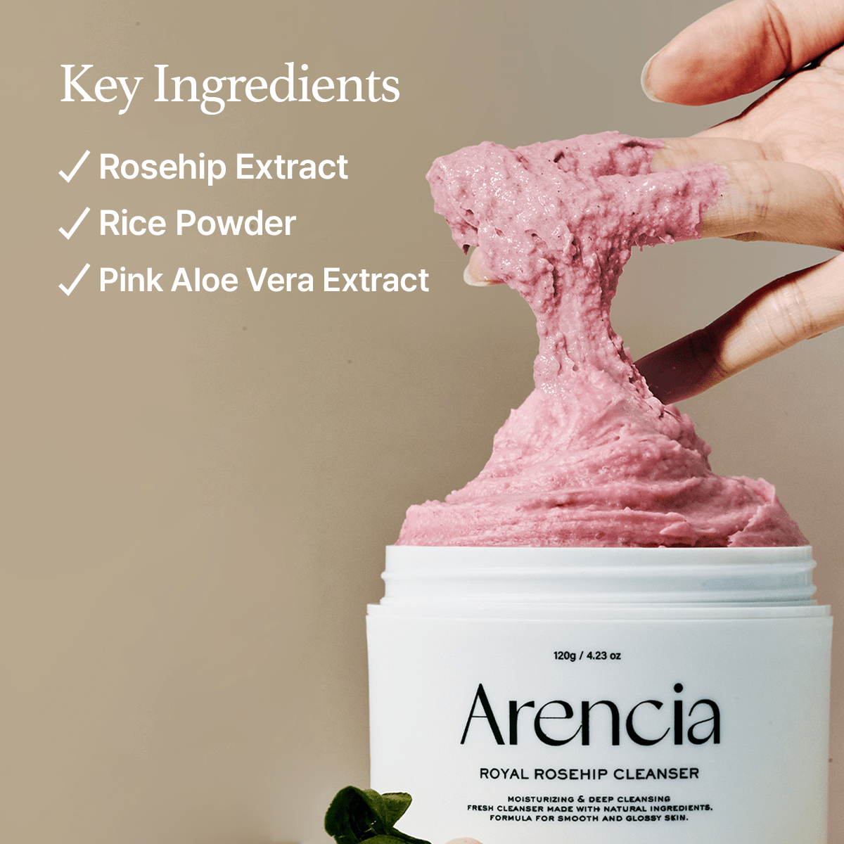 ARENCIA Fresh Rosehip Rice Mochi Cleanser | pH - Balanced Vegan Cream Cleanser for Dry & Sensitive Skin (120g) - T.E.R
