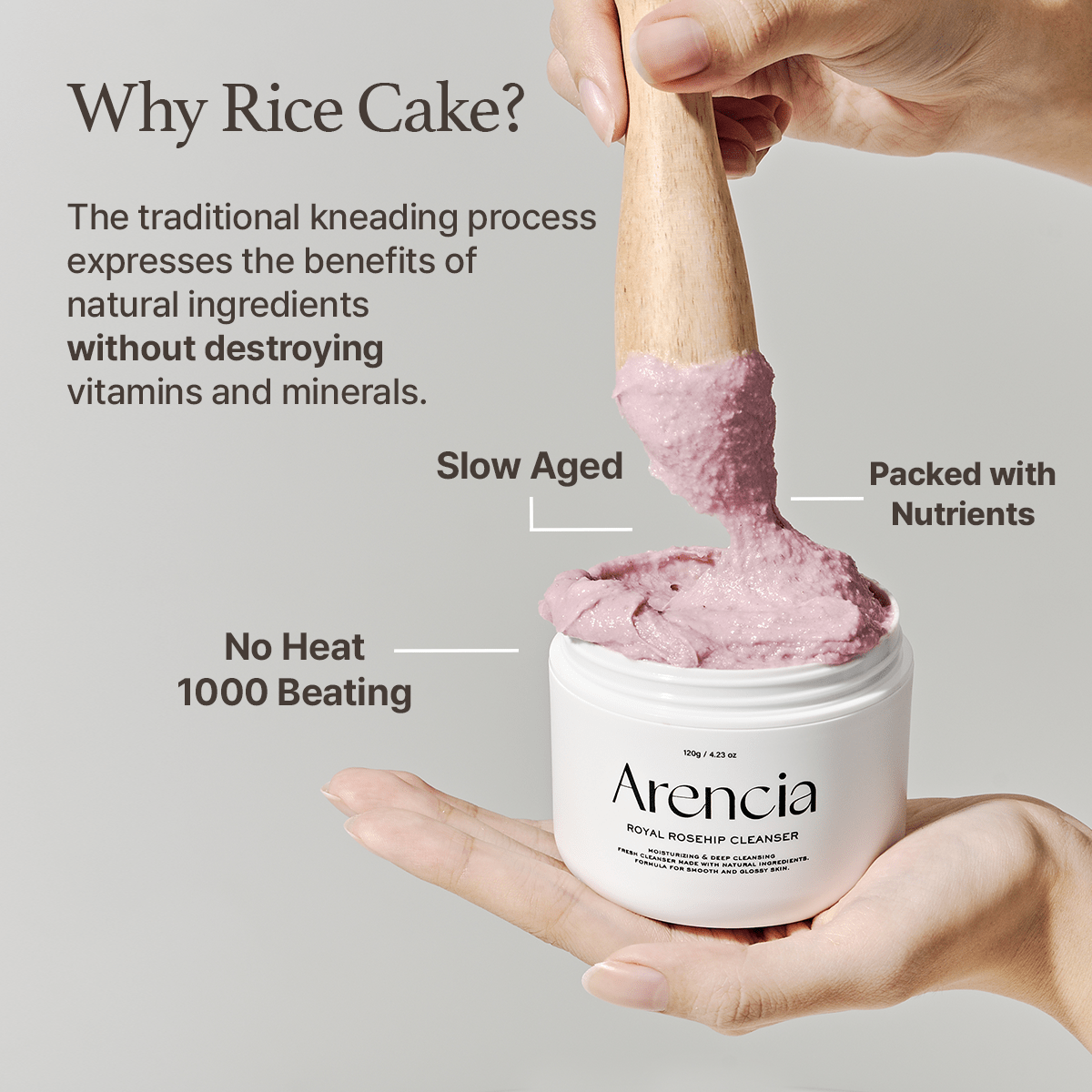 ARENCIA Fresh Rosehip Rice Mochi Cleanser | pH - Balanced Vegan Cream Cleanser for Dry & Sensitive Skin (120g) - T.E.R