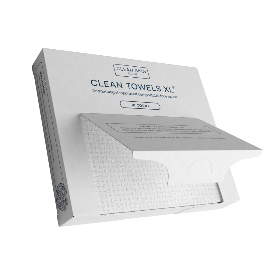 Clean Skin Club Clean Towels XL Travel Size | Disposable Face Towels for Acne - Prone & Sensitive Skin (10 Count) - T.E.R