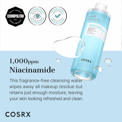 COSRX Low pH Niacinamide Micellar Cleansing Water | Gentle Makeup Remover & Daily Cleanser for Sensitive Skin, Sebum Control & Hydration (13.52 fl oz/400ml) - T.E.R