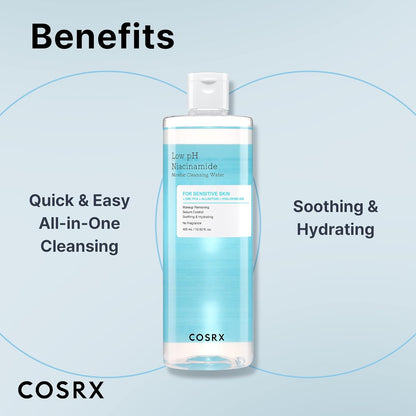 COSRX Low pH Niacinamide Micellar Cleansing Water | Gentle Makeup Remover & Daily Cleanser for Sensitive Skin, Sebum Control & Hydration (13.52 fl oz/400ml) - T.E.R