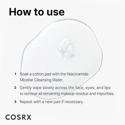 COSRX Low pH Niacinamide Micellar Cleansing Water | Gentle Makeup Remover & Daily Cleanser for Sensitive Skin, Sebum Control & Hydration (13.52 fl oz/400ml) - T.E.R