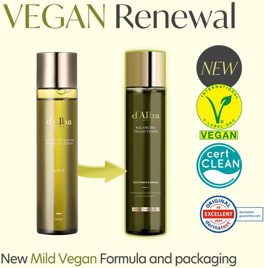 d'Alba Mild Skin Balancing Vegan Toner 150ml | Hydrating, pH - Balanced Toner for Sensitive Skin | Clean & Soothing K - Beauty - T.E.R