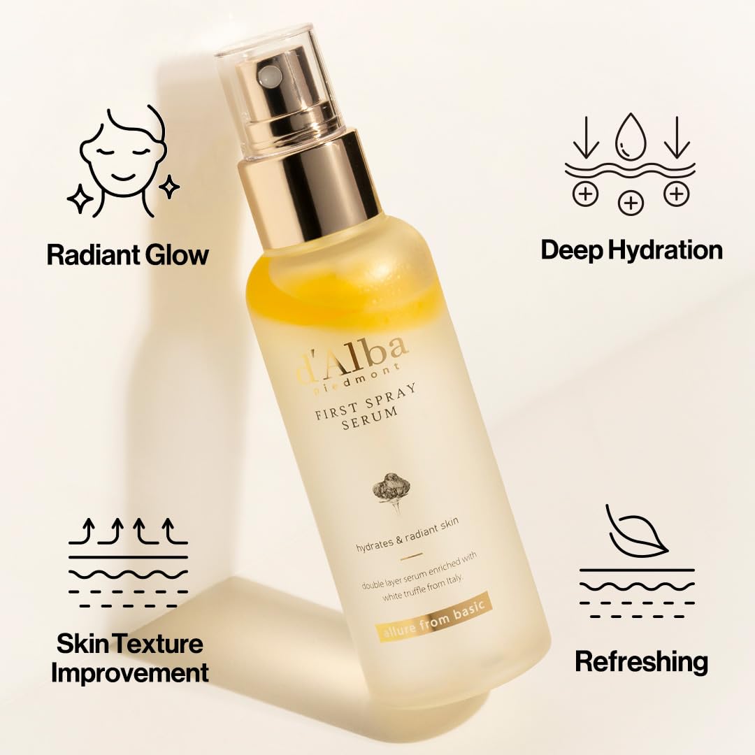 d'Alba White Truffle First Aromatic Spray Serum 60ml | Glow - Boosting Hydration Mist for Radiant, Dewy Skin | K - Beauty Bestseller - T.E.R