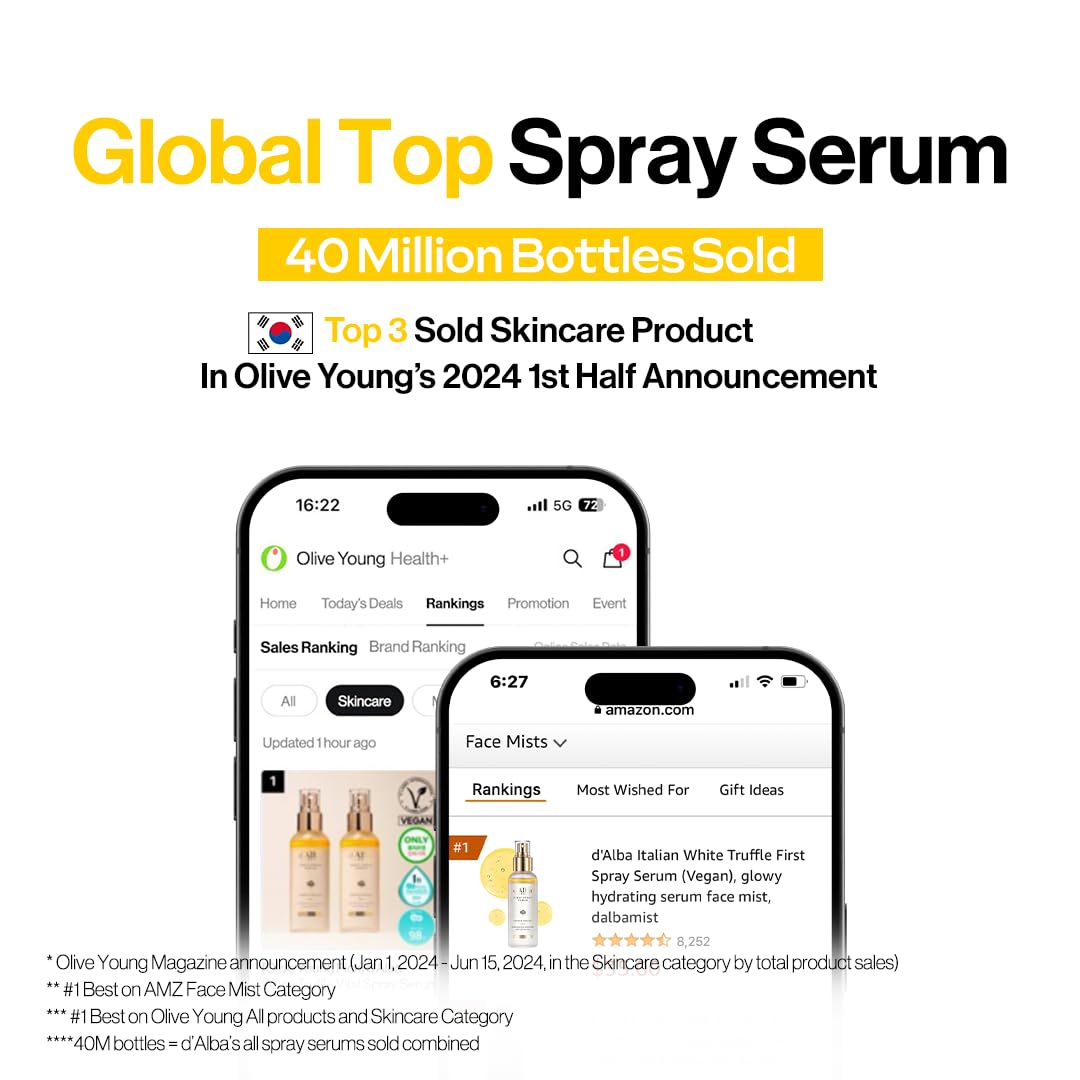 d'Alba White Truffle First Aromatic Spray Serum 60ml | Glow - Boosting Hydration Mist for Radiant, Dewy Skin | K - Beauty Bestseller - T.E.R