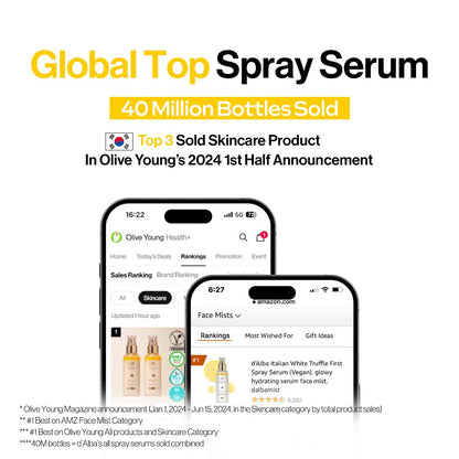 d'Alba White Truffle First Aromatic Spray Serum 60ml | Glow - Boosting Hydration Mist for Radiant, Dewy Skin | K - Beauty Bestseller - T.E.R