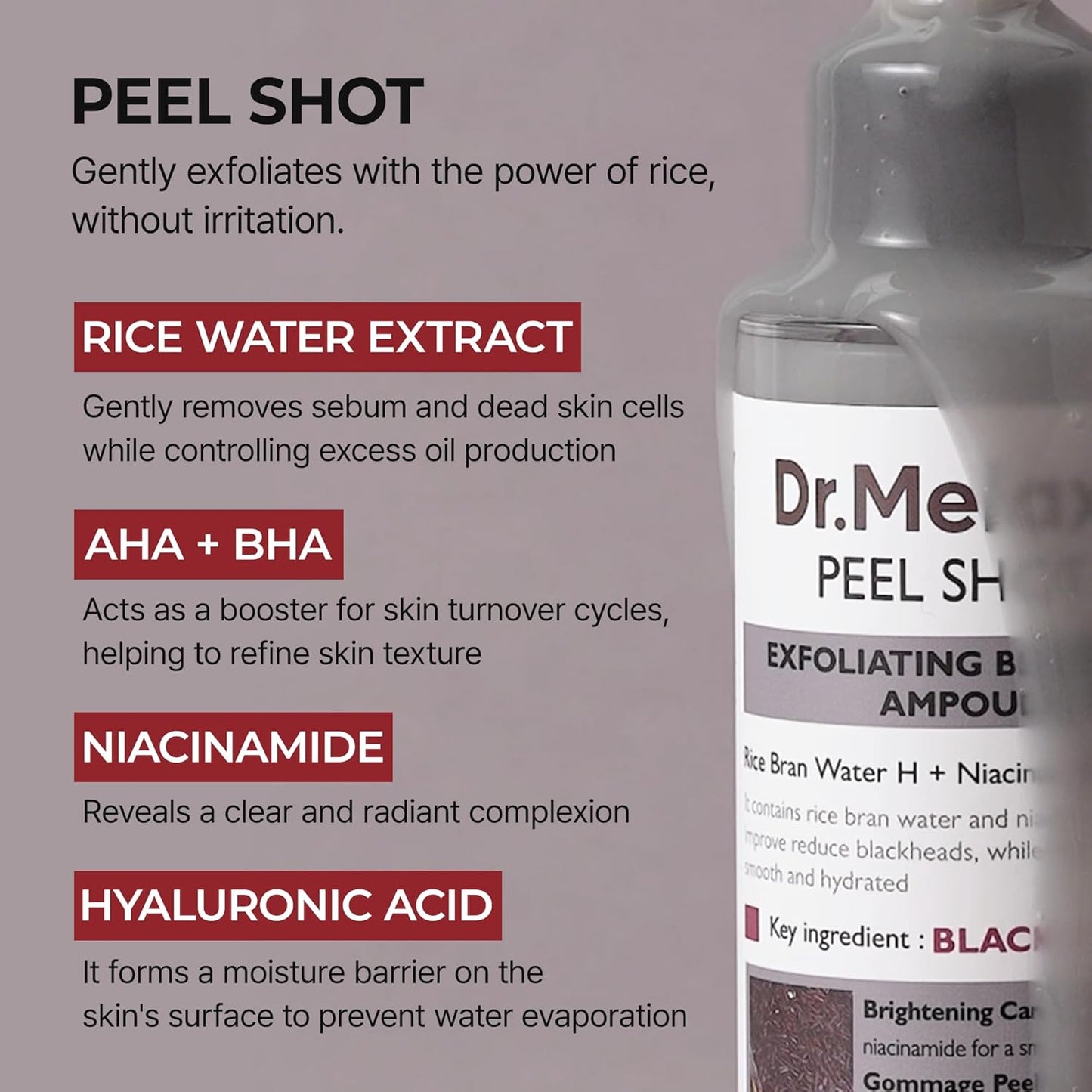Dr. Melaxin Peel Shot Exfoliating Black Rice Ampoule 80ml | Pore - Refining Rice Water + Niacinamide - T.E.R