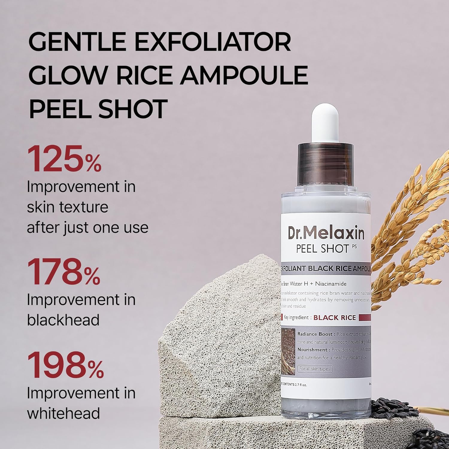 Dr. Melaxin Peel Shot Exfoliating Black Rice Ampoule 80ml | Pore - Refining Rice Water + Niacinamide - T.E.R