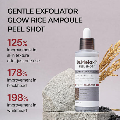 Dr. Melaxin Peel Shot Exfoliating Black Rice Ampoule 80ml | Pore - Refining Rice Water + Niacinamide - T.E.R