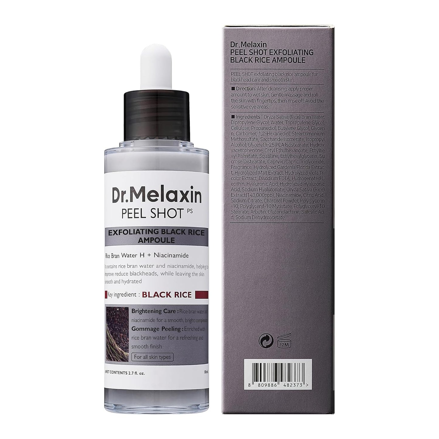 Dr. Melaxin Peel Shot Exfoliating Black Rice Ampoule 80ml | Pore - Refining Rice Water + Niacinamide - T.E.R