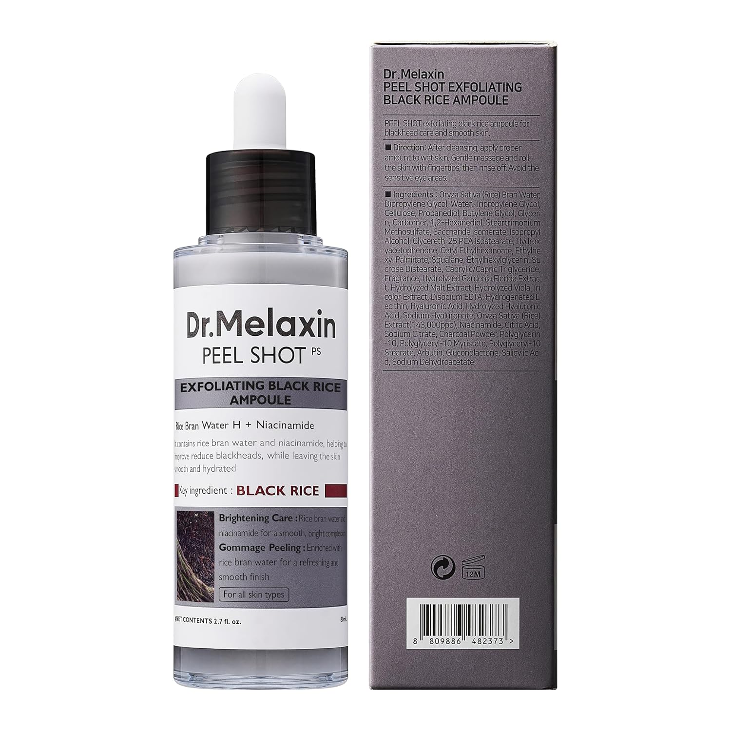 Dr. Melaxin Peel Shot Exfoliating Black Rice Ampoule 80ml | Pore - Refining Rice Water + Niacinamide - T.E.R
