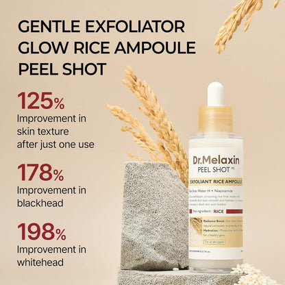 Dr. Melaxin Peel Shot Glow White Rice Ampoule | Dual - Action Rice Peel + Ampoule for Radiant, Smooth Skin - T.E.R
