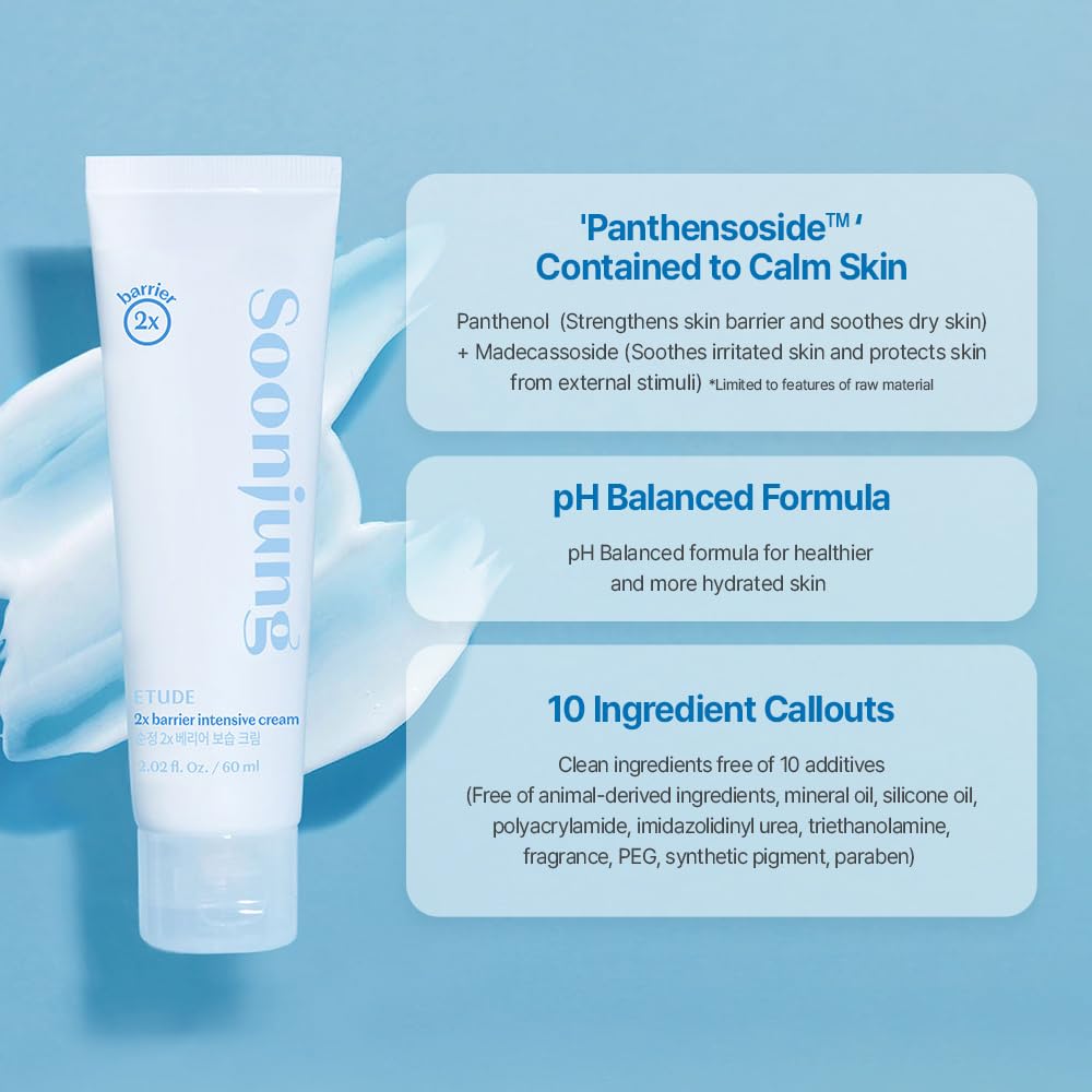 ETUDE SoonJung 2x Barrier Intensive Cream 60ml | Hypoallergenic Moisturizer for Sensitive Skin – Panthenol, Madecassoside, Barrier Repair - T.E.R