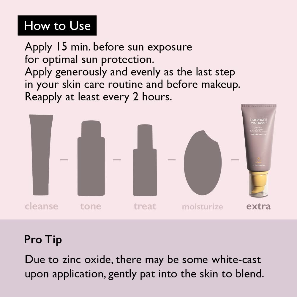 Haruharu Wonder Black Rice Pure Mineral Relief Daily Sunscreen SPF 50+ PA++++ | Lightweight, Hydrating, and Broad - Spectrum Protection for Sensitive Skin - T.E.R