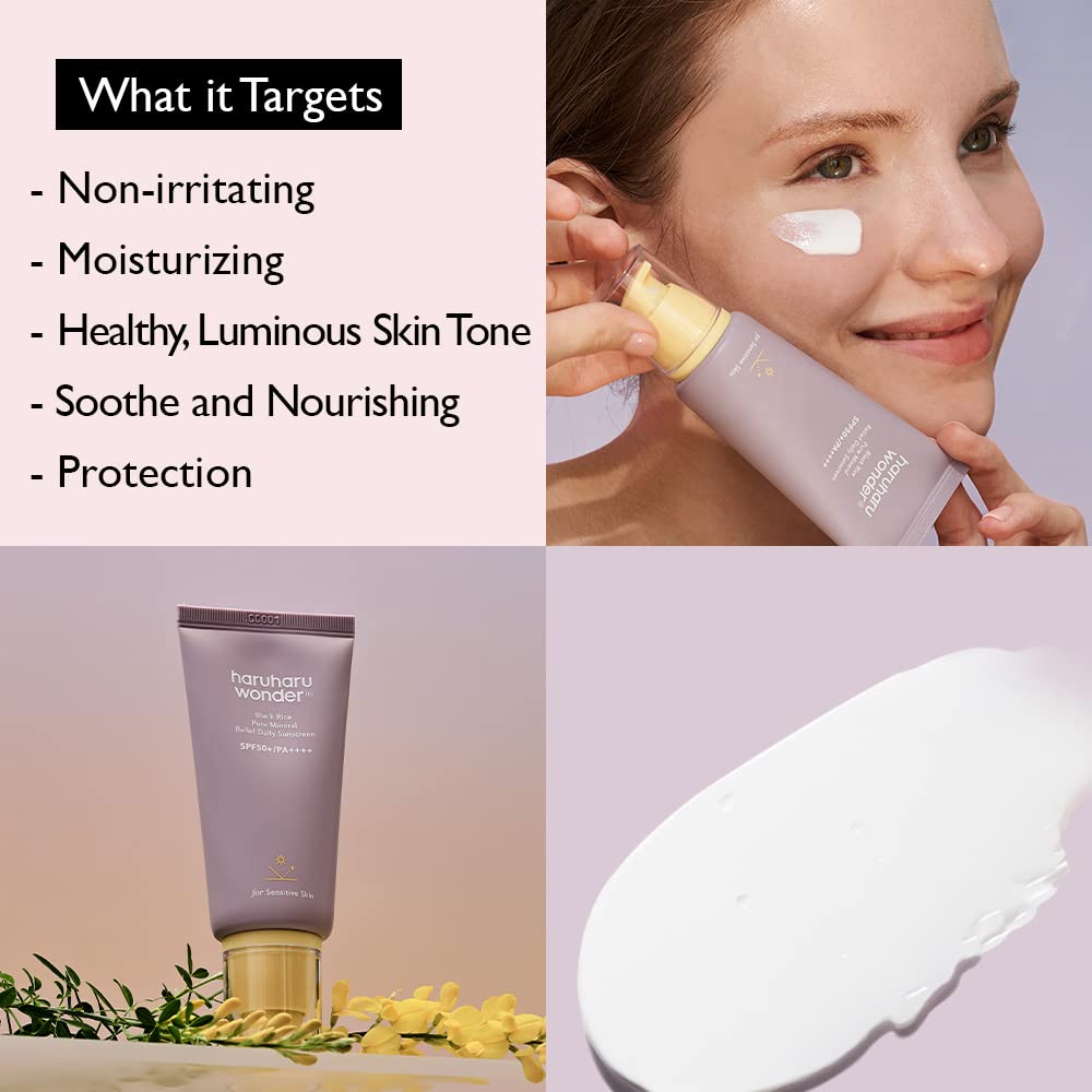 Haruharu Wonder Black Rice Pure Mineral Relief Daily Sunscreen SPF 50+ PA++++ | Lightweight, Hydrating, and Broad - Spectrum Protection for Sensitive Skin - T.E.R