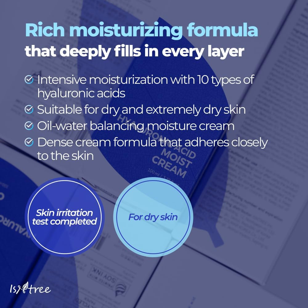 ISNTREE Hyaluronic Acid Moist Cream 100ml | Deep Hydration & Oil - Moisture Balance | Korean Skincare | Non - Greasy & Fast Absorbing - T.E.R