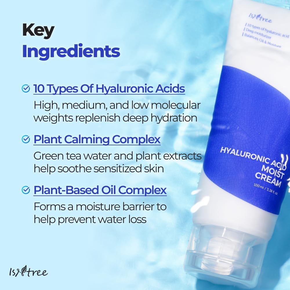 ISNTREE Hyaluronic Acid Moist Cream 100ml | Deep Hydration & Oil - Moisture Balance | Korean Skincare | Non - Greasy & Fast Absorbing - T.E.R