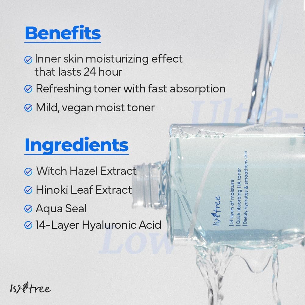 ISNTREE Ultra - Low Molecular Hyaluronic Acid Toner 300ml | Deep Hydration & Skin Smoothing | Vegan Korean Skincare - T.E.R