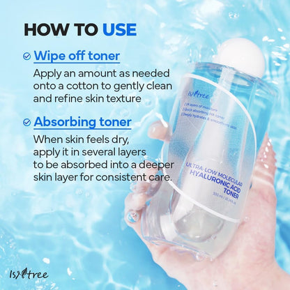 ISNTREE Ultra - Low Molecular Hyaluronic Acid Toner 300ml | Deep Hydration & Skin Smoothing | Vegan Korean Skincare - T.E.R