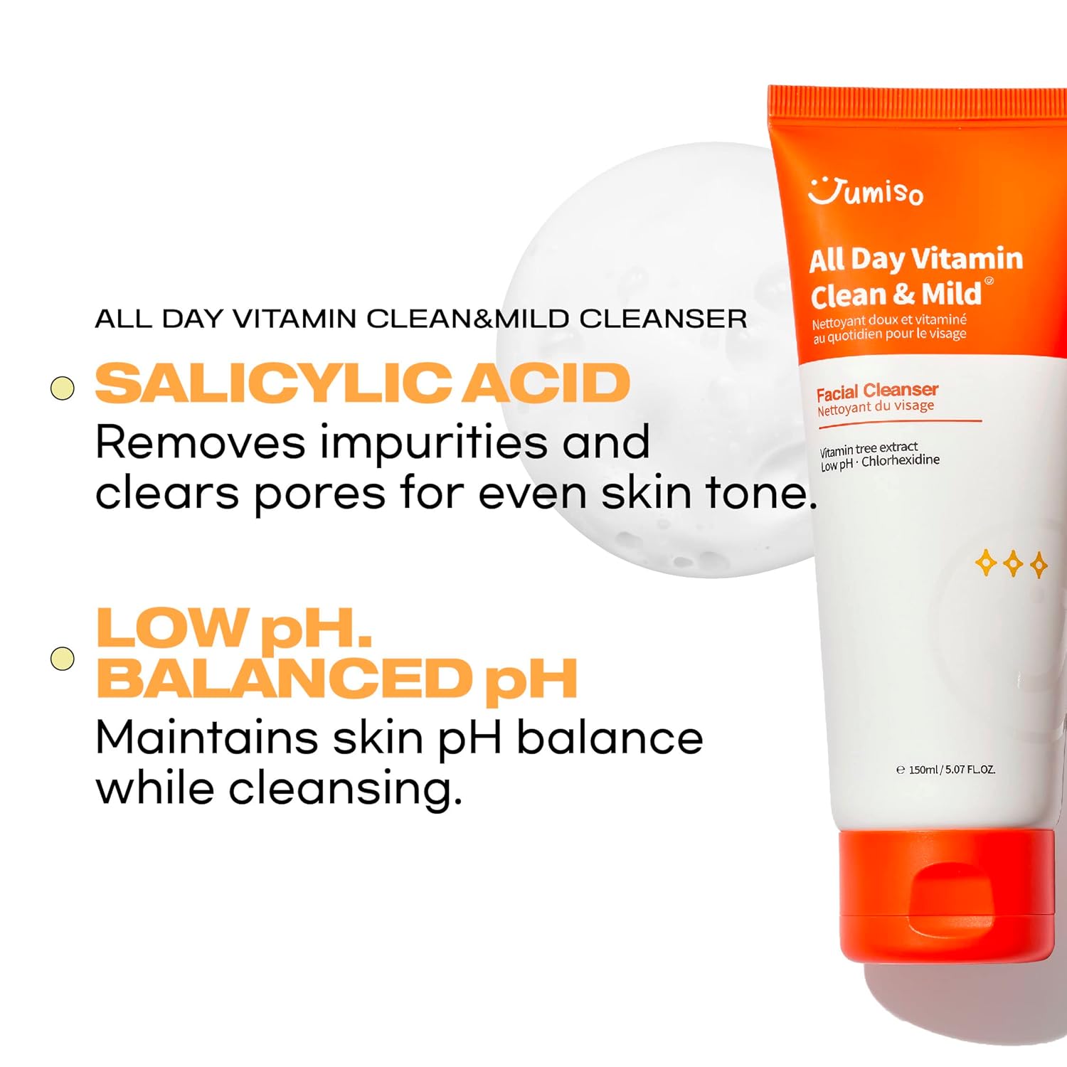 JUMISO All Day Vitamin Clean & Mild Facial Cleanser (150ml) | Vitamin C Cleanser for All Skin Types | Eshopverse - T.E.R