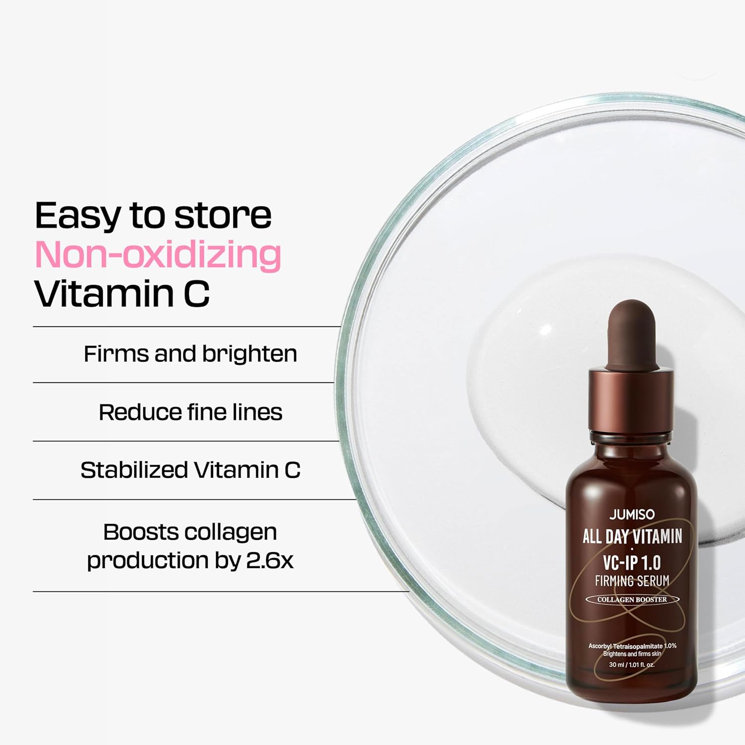JUMISO All Day Vitamin VC - IP 1.0 Firming Serum | Brightening & Collagen Boost with Vitamin C + Bakuchiol - T.E.R