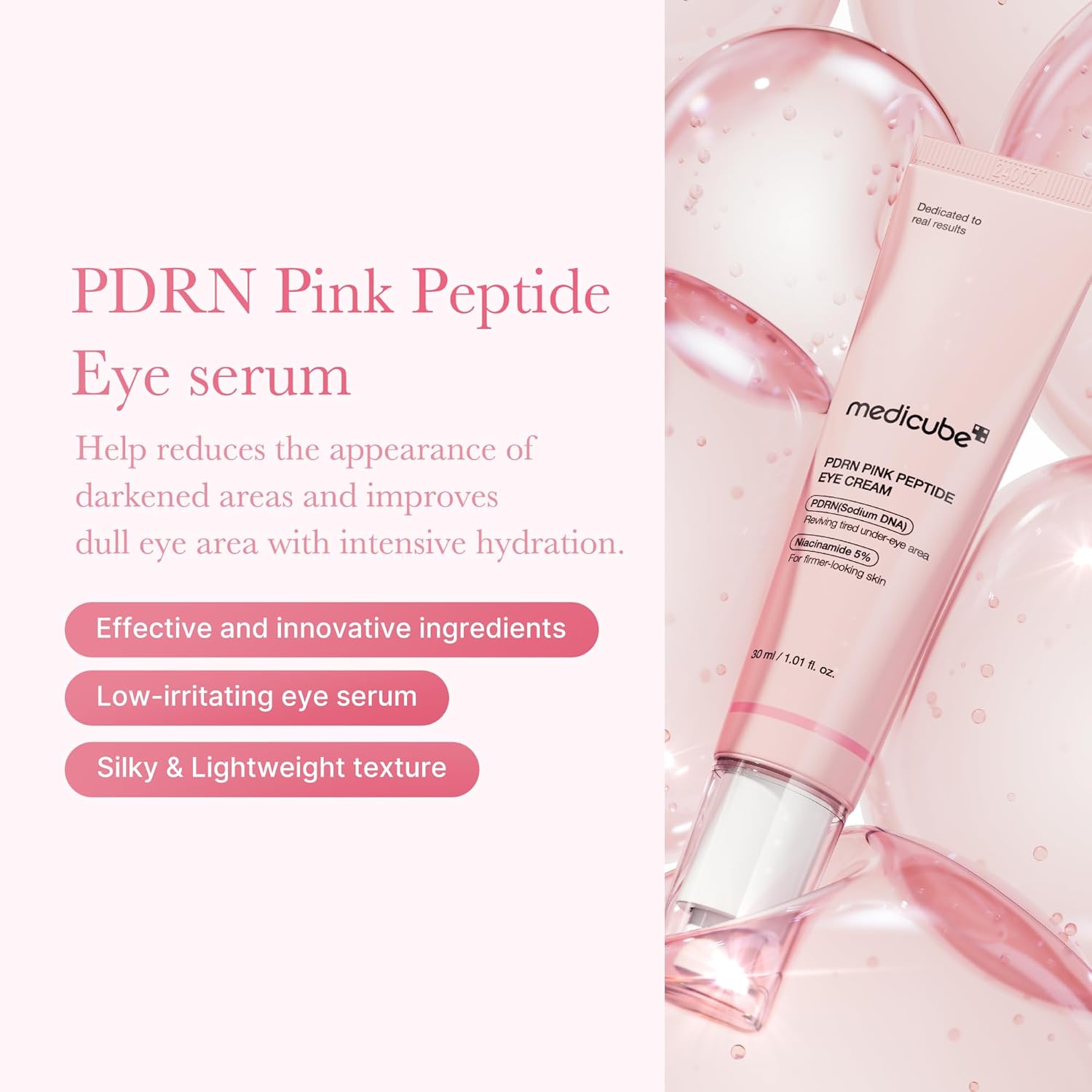 Medicube Salmon DNA PDRN Pink Peptide Eye Serum | Anti - Aging, Brightening & Hydrating Eye Treatment for Fine Lines, Dark Circles & Puffiness - T.E.R