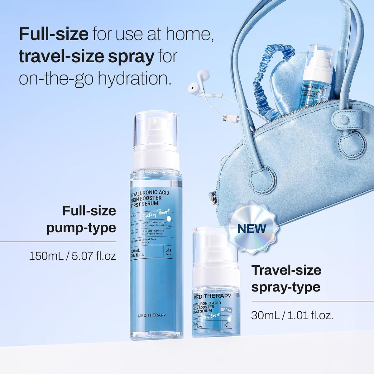 Meditherapy Hyaluronic Acid Skin Booster First Serum full-size 150ml pump bottle for daily home skincare routine