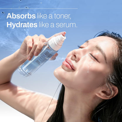 Woman applying Meditherapy Hyaluronic Acid First Serum for dewy glass skin - absorbs like a toner, hydrates like a serum