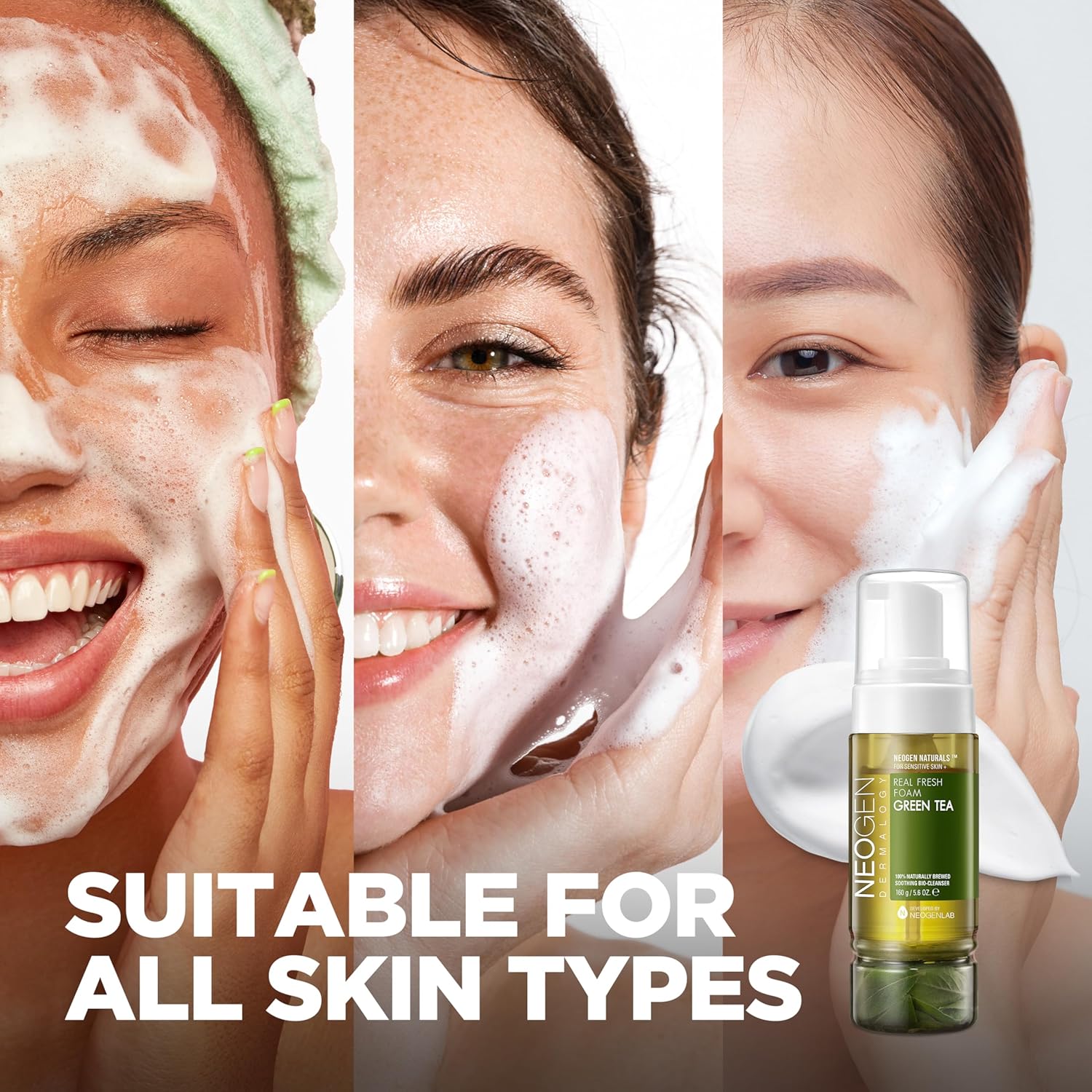NEOGEN Real Fresh Foam Cleanser Green Tea | Gentle Korean Face Wash with Real Green Tea Leaves – Hydrating & Soothing Clean Beauty – 5.6 fl oz / 160g - T.E.R
