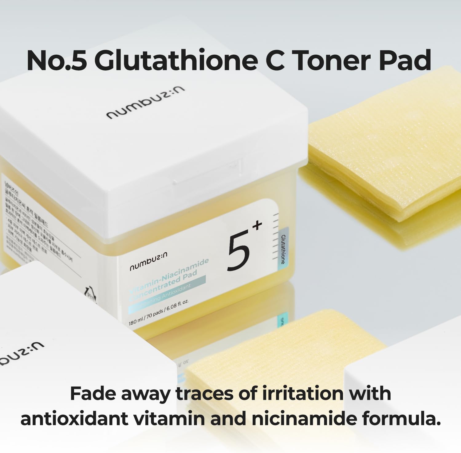 numbuzin No.5+ Niacinamide Concentrated Toner Pad | Glutathione, Niacinamide, PHA & LHA, 180ml/70pads/6.08fl.oz - T.E.R