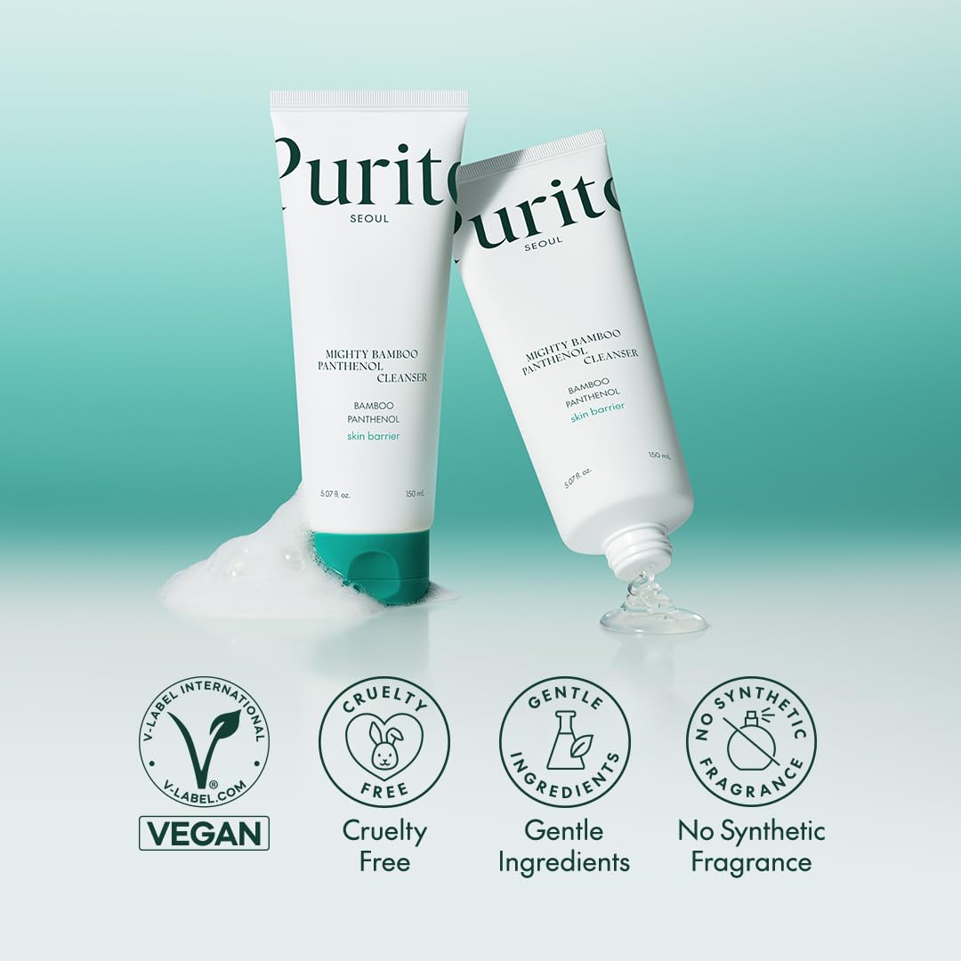 Purito Mighty Bamboo Panthenol Cleanser | Gentle Foaming Face Wash for Sensitive Skin with Panthenol & Bamboo Water – 150ml - T.E.R