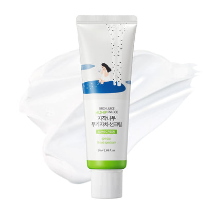 ROUND LAB Birch Juice Mild - up UVLock Mineral Sunscreen SPF 50+ PA++++ | Hydrating Zinc - Oxide Formula for Sensitive, Oily & Combination Skin - T.E.R