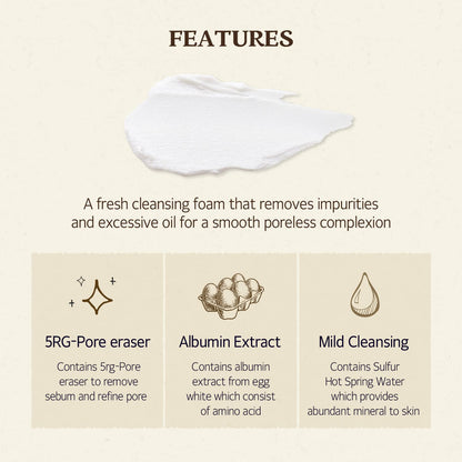 SKINFOOD Egg Perfect Pore Cleansing Foam 150ml | Egg Yolk & Albumin Deep Pore Cleanser | Smooth & Refine Skin | K - Beauty Facial Wash - T.E.R
