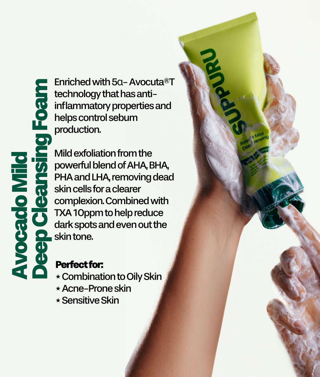 SUPPURU Avocado Mild Deep Cleansing Foam | Gentle Pore Cleanser for Oily, Combination & Sensitive Skin (150ml) - T.E.R