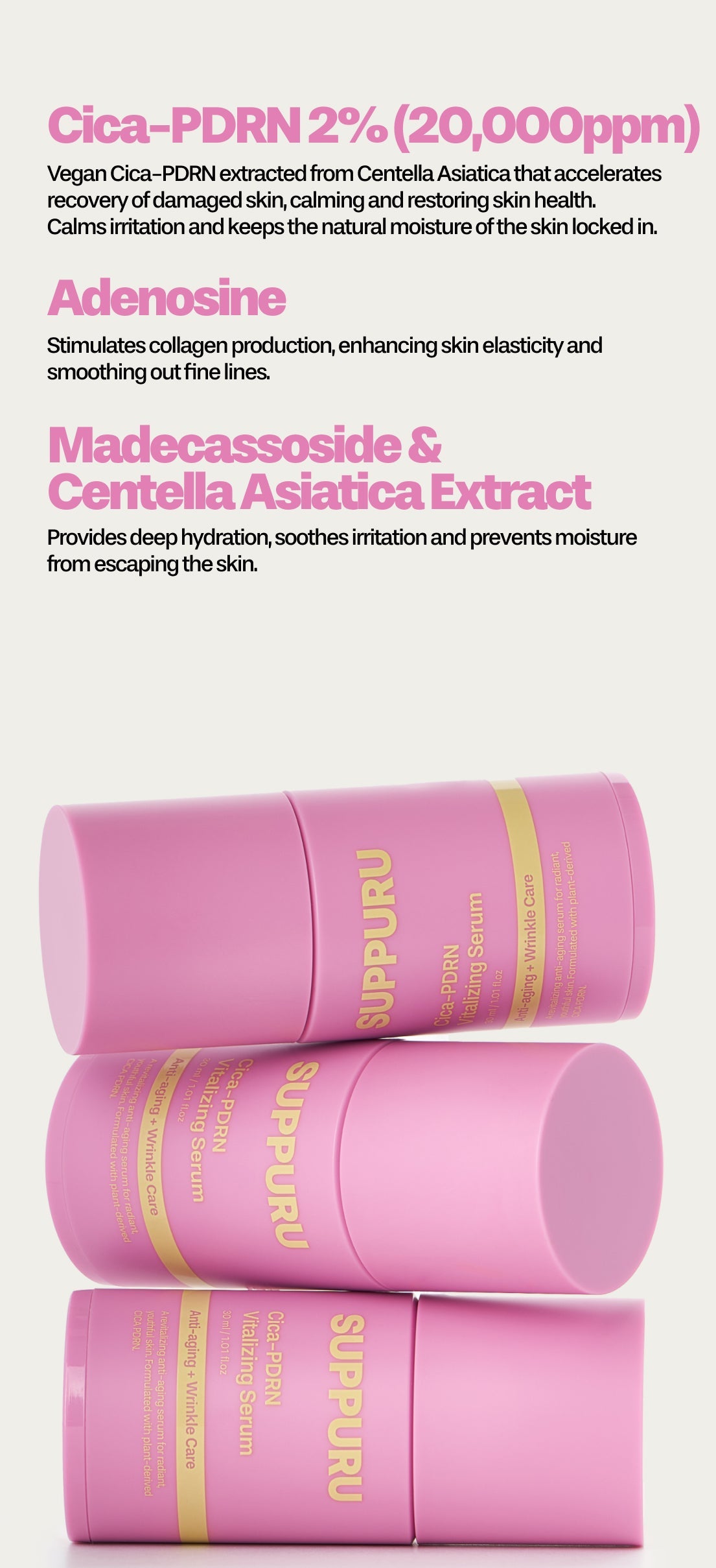 SUPPURU Cica - PDRN Vitalizing Serum | Anti - Aging & Wrinkle Care Serum for Sensitive Skin - T.E.R