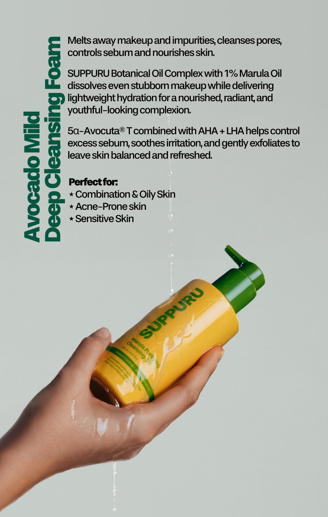 SUPPURU Marula Purifying Cleansing Oil | Sebum - Balancing Vegan Oil Cleanser for All Skin Types (200ml) - T.E.R