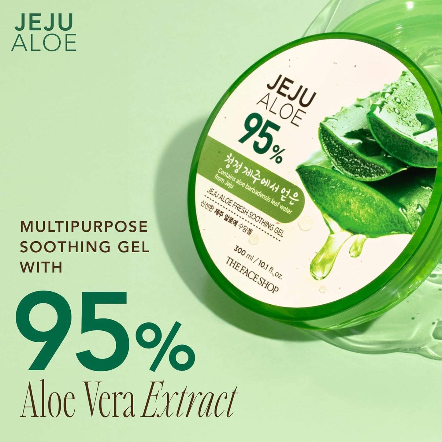 THE FACE SHOP Jeju Aloe Fresh Soothing Gel 300ml | Multi - Purpose Hydrating Gel for Face, Body, Hair & Sunburn Relief - T.E.R